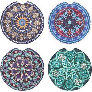Car Cup Coasters Decorative Design 4-Pack Cup Holder Anti Slip Rubber Vehicle